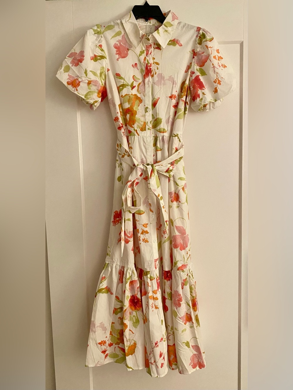 Joie White Maxi Shirt Dress with Pink, Orange & Green Floral Print